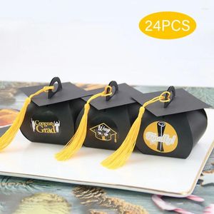 Presentförpackning 24st Bachelor Hat Cap Shape Bag Candy Box Graduation Celebration Boxes