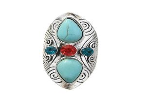 4 Style Vintage Bohemian Silver Plated Big Size Turquoise Ring Adjustable Ring for Women Party Jewelry3510544