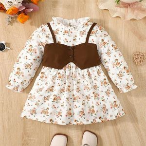Girl Dresses 1-7years Toddler Girls Dress Outfits Floral Print Long Sleeves A-Line And Corset Spring Autumn Set