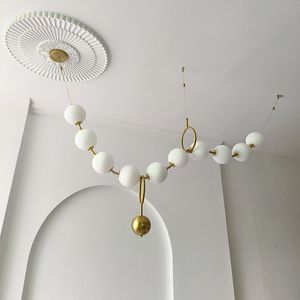 2023 Europe Luxury Necklace Shape Pendant Light Magic Bean Chandelier White Glass Ball Hanging Lamp for Home