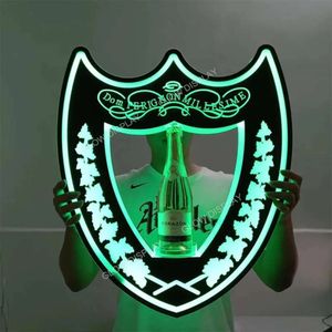 Apresentadora LED Dom Perignon Champagne Bottle Shield Service VIP Glorifier Néon Sign para DJ Disco Events Party Lounge Night Club