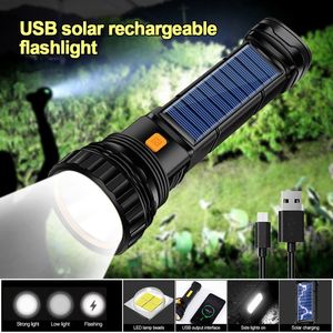 Multi-function Solar LED Flashlight Lanterna Outdoor Long Range Torch Emergency Power Bank LED Solar Flashlight