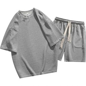 Summer luźny garnitur z tkaniną waflową oddychającą męską T-shirt i szorty mody Dwuczęściowy sport sportowy 240430