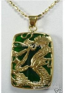 Whole Beautiful 18k GP green jade Men039s Women039s dragon pendent Necklace9786410