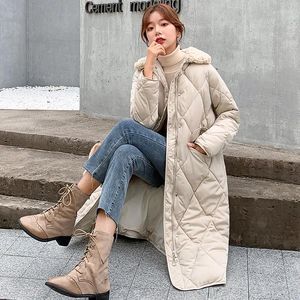 Women's Trench Coats Long Quilted Winter Zipper Parkas Jacket With Soft Warm Fleece Collar Korean Fashion Clothes Women Outwear