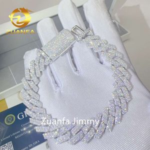 In Stock 13Mm 2 Rows Solid Sier Iced Out Hip Hop Jewelry Vvs1 Moissanite Diamond Cuban Link Chain Bracelet Men