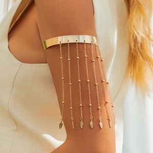 Creative Goth Open Cuff Upper Arm Bangles for Women Trend Retro Tassel Chain Armband Pulseras Grunge Jewelry