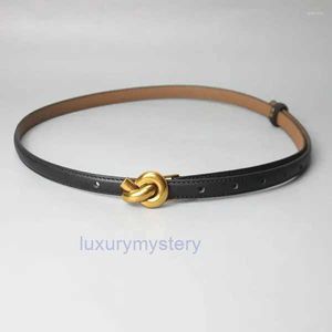 Belts Women Genuine Leather Belt Gold Knot Buckle Waistband Thin for Dress Jeans