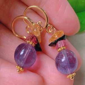 Kolczyki Dangle Natural Purple Chalcedony Peads Tourmaline Gold Ear Hook Nowoczesne biuro Codzienne żyrandol Crystal Bohemian Children Bridal