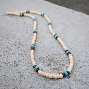 Naszyjniki z koralikami Vintage Bohemian Summer Jewelry w stylu etnicznym Biżuteria Naturalna kokosowa skorupa drewniana koraliki niebieski kamienny naszyjnik męska biżuteria D240514