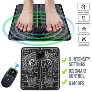Badmattor 9-nivå EMS Electric Foot Massager Pad Blood Circulation Muscle Stimulator Mat