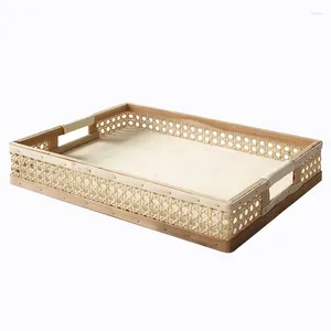 Plates Rattan Basket Rectangle Handle Storage Trays Home Table Decoration For Coffee/Tea/Juice/Sundries Kitchen Accessory Large