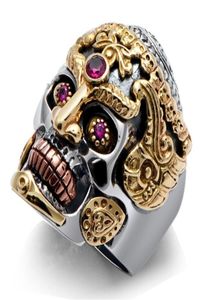 Punk Skull Vintage Tiger Ring For Men Steampunk Retro Stainless Steel Rings Gothic Male Jewelry Hip Hop Drop9055340