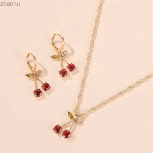 Earrings Necklace Exquisite Gold Crystal Cherry Blossom Earrings Flower Jewelry Set Cute Stone Necklace and Earrings XW