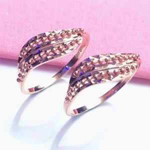 Cluster Rings 585 Purple Gold 14K Rose Round Bead Chain Geometric For Women Artistic Personality Ethnic Style Party Jewelry