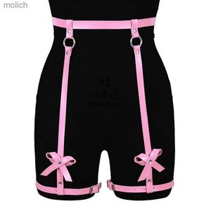 Garters PU leather legs pink bow suitable for women sexy lingerie straps erotic stockings Gothic thick waistband body restraining strap WX