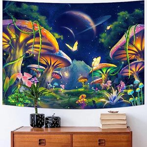 Tapestries Fluorescent Mushroom Tapestry UV Reactive Blacklight Wall Hanging For Bedroom Dormitory