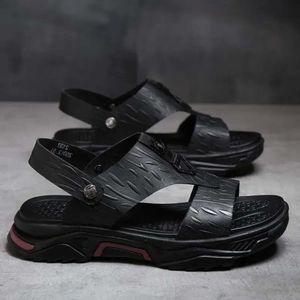 Män sandaler sommar avslappnad äkta läderskor manliga klassiker lägenheter strand sandal storlek 38-48 tofflor andas för mensandaler saa