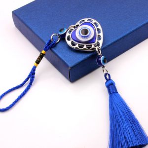 Turquia azul mal olho de olho redondo coração forma de chavel tassel bangle anéis de chaves pendentes de chaveiro de sorte