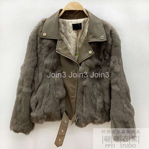 Design di moda invernale femminile in pelle per girare il collare cerotto pelliccia di coniglio vera giacca calda per ispessimento di cotone parka cappa