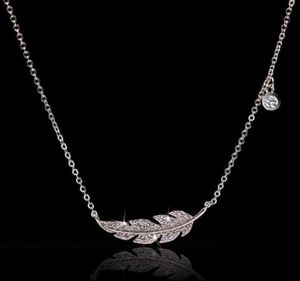 Ins Top Sell Feather Pendant Simple Fashion Jewelry 925 Sterling Silver Pave White Sapphire CZ Diamond Gemstones Party Women Weddi7665376