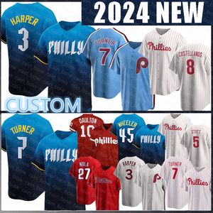 Jersey de beisebol Phillies Custom 3 Bryce J.T.Realmuto Harper Nick Castellanos Trea Turner Kyle Schwarber Zack Wheeler Brandon Marsh Bryson Stott Aaron Nola Alec Bohm