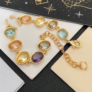 Luxury Design Bangles Brand C-Letter Bracelet Chain 18K Gold Plated Colored Crystal Rhinestone Pearl Wristband Link Chain Couple Gifts Jewerlry Accessories B520