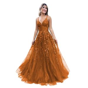 Tiulle Prom 2024 Applliques A Suknia Ball Line Spaghetti rozkładać formalne sukienki dla kobiet PROM AMZ