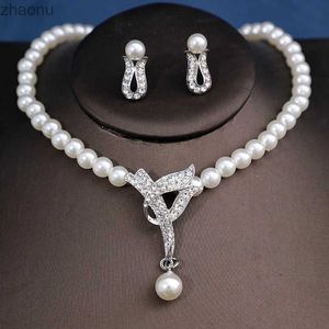 Kolczyki naszyjnik woda diamentowa moda moda panna młoda elegancka 3-częściowa/set impreza Pearl Róg Naszyjnik Kolczyki Biżuteria