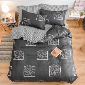 Bettwäsche -Sets graue Einfachheit Set Luxusblumen Bettdecke Abdeckung Glücksblock und Plaid Reversible Bett Leinen Home Textile