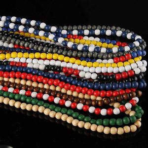 Beaded Necklaces Hip Hop Wooden Bead Necklace for Mens Rock Style Wooden Long Chain DIY Jewelry Accessories for Mens Party Gifts d240514