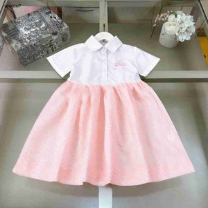 Top designer kids clothes girls dresses Waist design toddler skirt Splicing design Princess dress Short sleeved lapel baby frock 24Mar