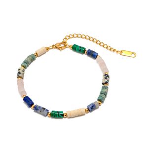 Designer vintage Lapis natural lazuli 18K Bracelete de aço inoxidável de ouro para mulheres esportes de verão feminino Diário usa frete grátis