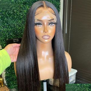 Spetsspårar Indian Virgin Human Hair Wig 6x6 Stängning 150% 180% 210% Densitet Rak naturlig färg 12-40-tums Drop Delivery Products Dhanf