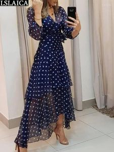 Sıradan Elbiseler Maxi Yaz Elbise Giysileri Zarif Moda Akşam Lüks 2024 Güzel Şık Kadınların Gevşek Şifon Elbise Polka Dot