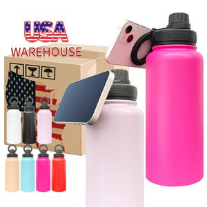 Double walled 32oz copper plated travel stainless steel water bottle vacuum insulated coffee tumblers with magnetic phone holder for laser engrave