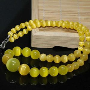 Beaded Necklaces Free Delivery Yellow Cats Eye Opal Ball 6-14mm High Grade DIY Chain Necklace Suitable for Womens Beautiful Jewelry 18 inch B622 d240514