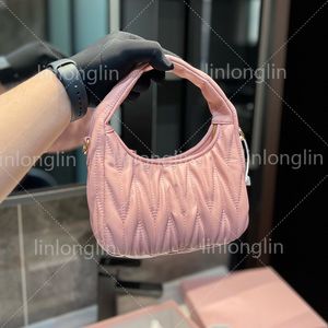 mini bag pleated hobo bag women luxury designer shoulder bag pink handbag clutch bag sheepskin leather gold hardware letter zipper detachable long strap pouch