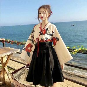 Abbigliamento etnico 2 pezzi set donna kimono in stile giapponese stampa floreale girl vintage oriental costume love haori yukata abito da sposa asiatico