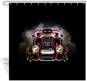 Shower Curtains Vintage American Rod Roadster With Smoke Background Race Fabric Curtain
