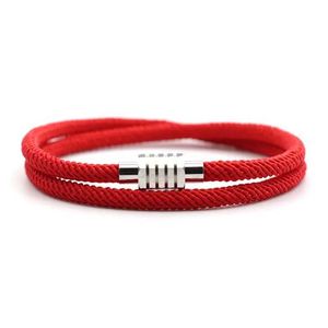 Charm Armband Minimalist 4mm Nylon Rope Armband Män Kvinnlig lockar Magnet Lover Braslet Gift för par % Rostfritt stål Braclet Joias Y240510