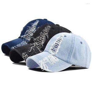 Bollmössor nödställda denim baseball cap vintage unisex bomullssport hatt utomhus topp andas mångsidiga solskade kvinnor män