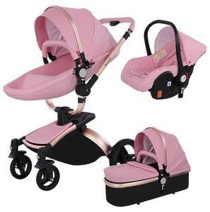 Kinderwagen# Neue hochwertige Baby Stoller 3 /2 in 1 Baby Kinderwagen Landschaft Falten Sie PU Leder Kinderwagen Wagenwagen Neugeborenen Kinderwagen H240514