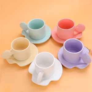Mugs Elegant Shell Coffee Cup & Saucer Sets 465ML Large Capacity Ceramic Home Office Drinkware Decoration Gift CM06