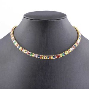 Tennis Nidin Classic Colorful Tennis Necklace Mens and Womens Rectangular Full Zircon Necklace Jewelry Justerbar Wedding Party Gift D240514