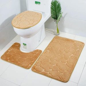 Badmatten 3 Teile/Set 3D-geprägter Badezimmer Fußkissen Toilettensitze Abdeckung reiner Duschbad nicht rutschflecken Bodenmatte absorbiert