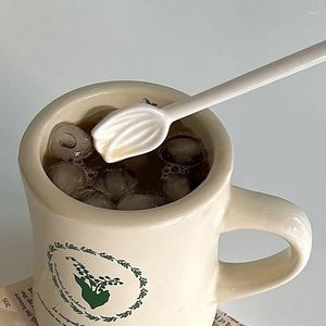 スプーンチューリップセラミックコーヒースプーン長いハンドルアイスクリームデザートミルクティーハニースティック家庭用攪拌ツール