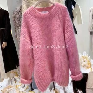 Autumn Winter New Womens o-hals Löst rosa färg palazzo stickad tröja jumper toppar