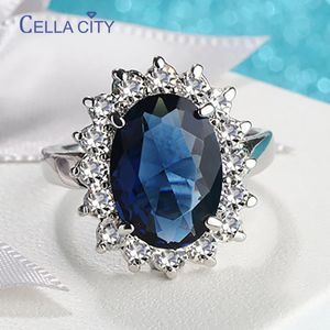 Cellacity Oval Sapphire кольца для женщин модный серебро 925 Чистые украшения с драгоценными камнями в форме цветочниц подарки 240514