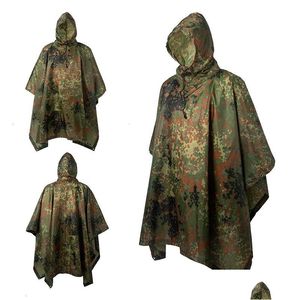 Capôs de chuva Mtifuncual Camuflagem de poncho à prova d'água para caçar cames abrigo de roupas tenda militar de emergência Delie